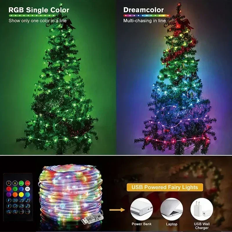 Imagem -06 - Faixa de Led Rgbic à Prova Dágua Bluetooth Luzes de Fadas Inteligentes Música Sonho Luz Colorida Controle por Aplicativo Festa Faça Você Mesmo Decoração de Árvore de Natal