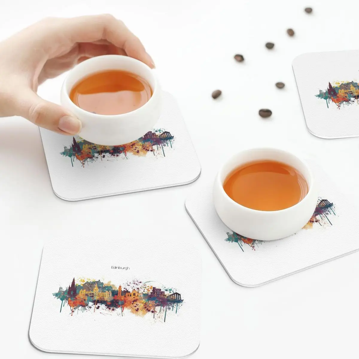 

Edinburgh Watercolour Skyline Coasters Leather Placemats Insulation Coffee Mats For Home Kitchen Dining Pads Set of 4