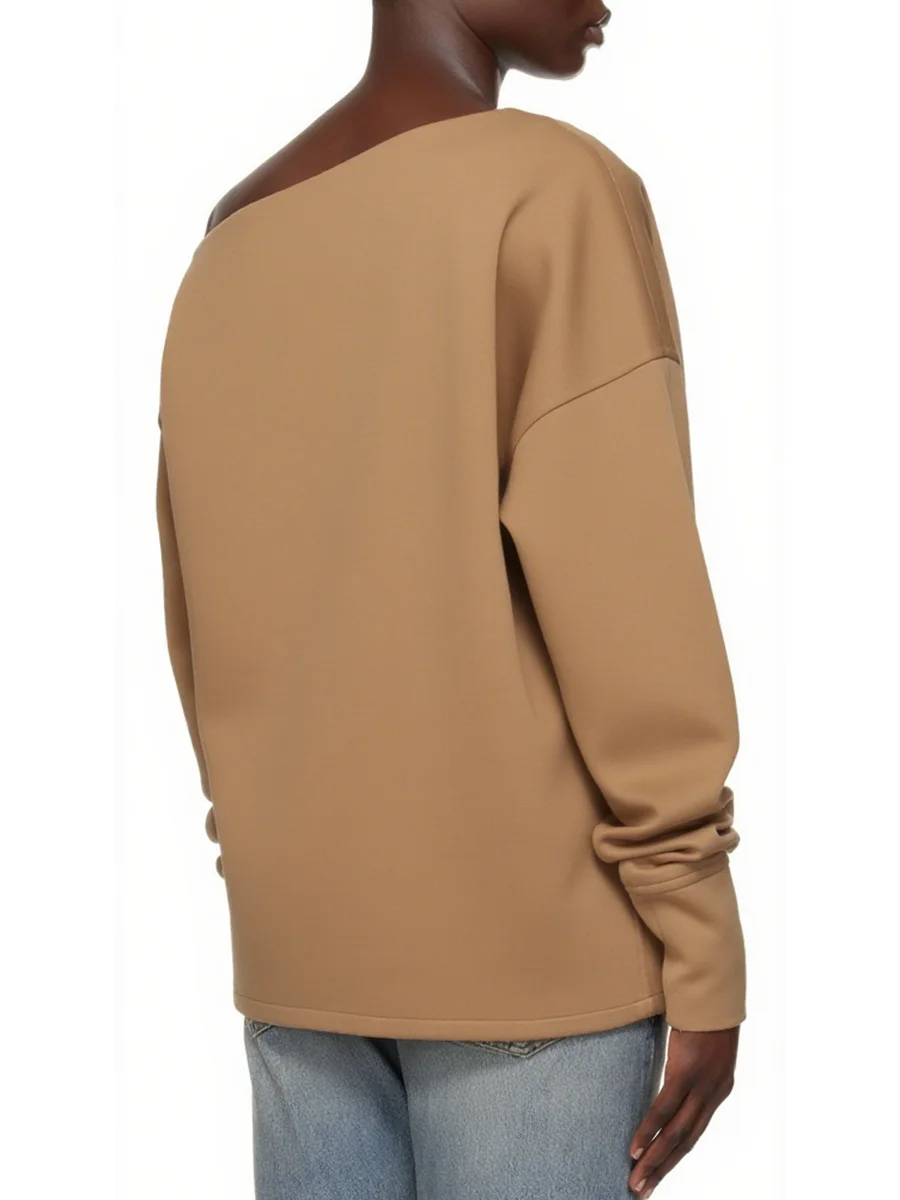 VGH-Sudadera de diseñador asimétrica para mujer, suéter holgado informal con cuello Diagonal y manga acampanada, ropa femenina de otoño