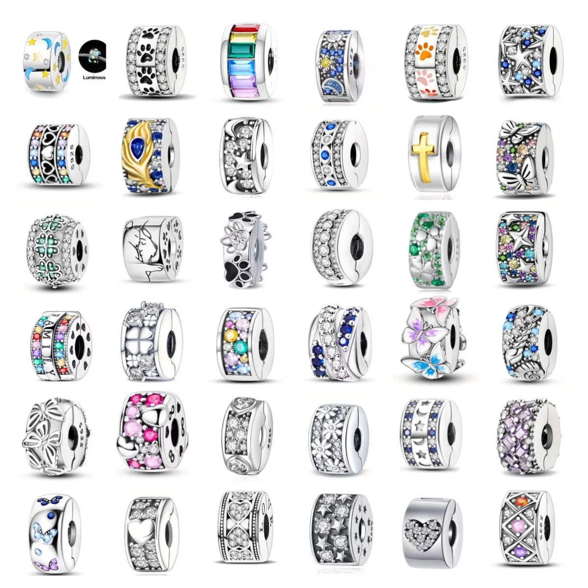 

Silver Buckle 925 Pure Silver CZ Positioning Clip Starry Daisy Clover Bead,Suitable for Original European Bracelet Jewelry Gifts