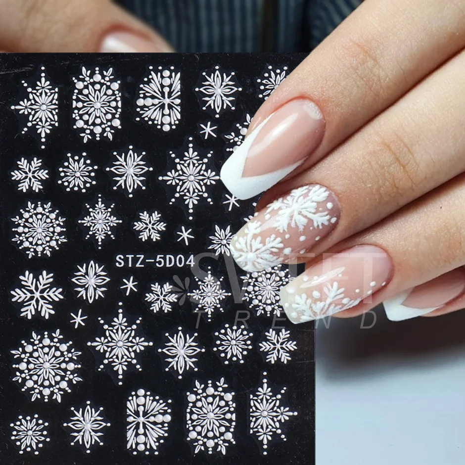 5D Acryl Witte Sneeuwvlokken Trui Kerstboom Manicure Stickers Nail Art Decoratie Winter Reliëf Decal Levert SWSTZ-5D