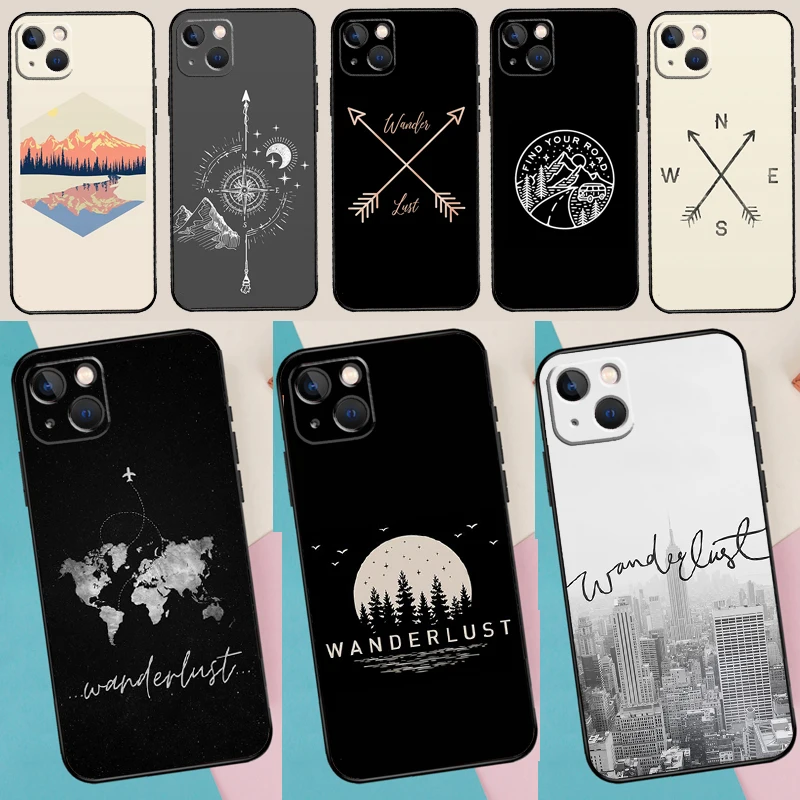 حافظة هاتف Wanderlust لهاتف آيفون 16 15 14 13 11 12 Pro Max Plus 12 13 Mini XR 16e Funda غطاء سيليكون