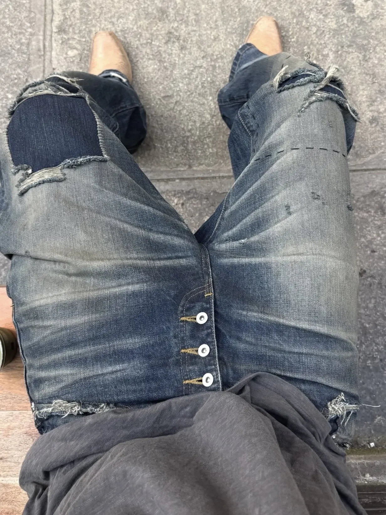 Dirty dyed old blue patch ripped red ear bootcut jeans NO FAITH