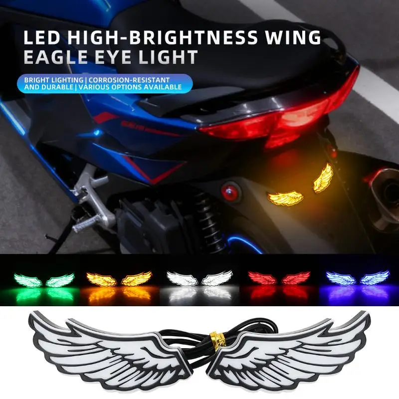 Motorcycle LED Wing Shape Eagle Eyes Light Rear Tail Lamp Decorative Light Creative Flashing Indicator Blinker Signal Light