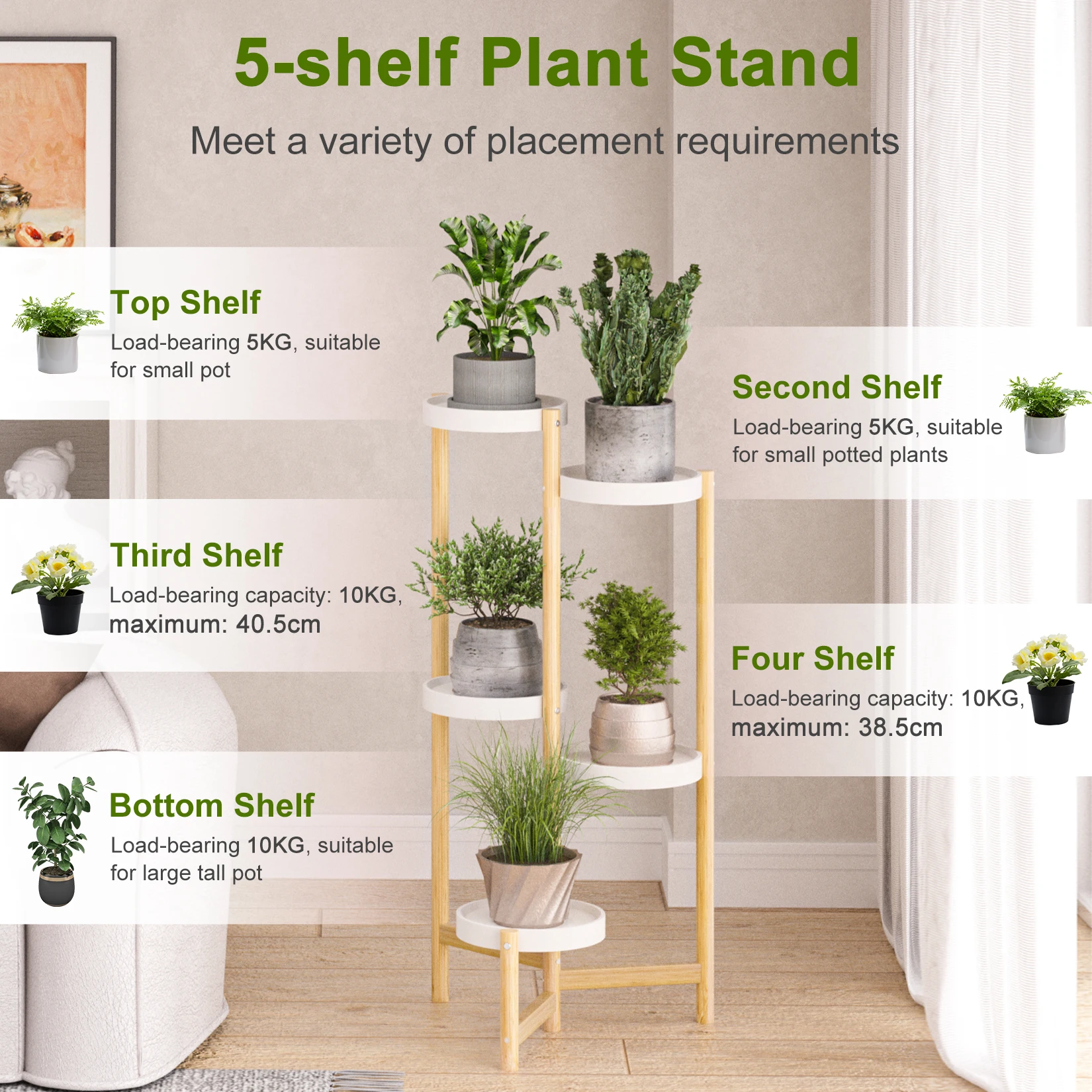 Bamboe Plant Staat Binnen, 5 Tier Hoge Hoek Plant Stand Houder & Plant Display Rack Voor Buitentuin Binnenhuis