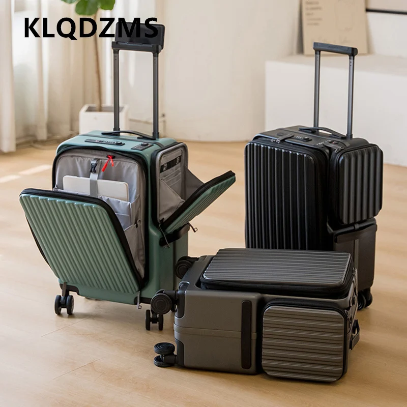 

KLQDZMS Multifunctional Suitcase 20 Inches PC Boarding Box Front Opening Laptop Trolley Case USB Charging Rolling Luggage