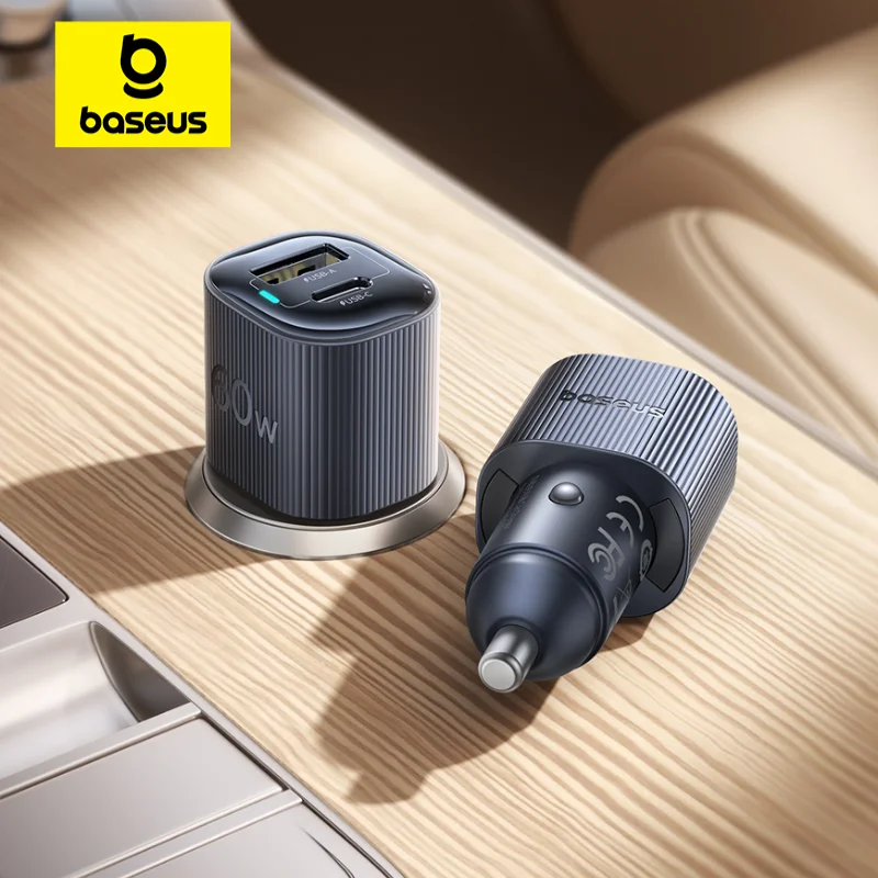 Автомобильное зарядное устройство Baseus 60W с двумя портами USB Type-C для быстрой зарядки iPhone 17, 16, 15, Samsung S24, S25, Xiaomi, Huawei, планшетов, с магнитным креплением