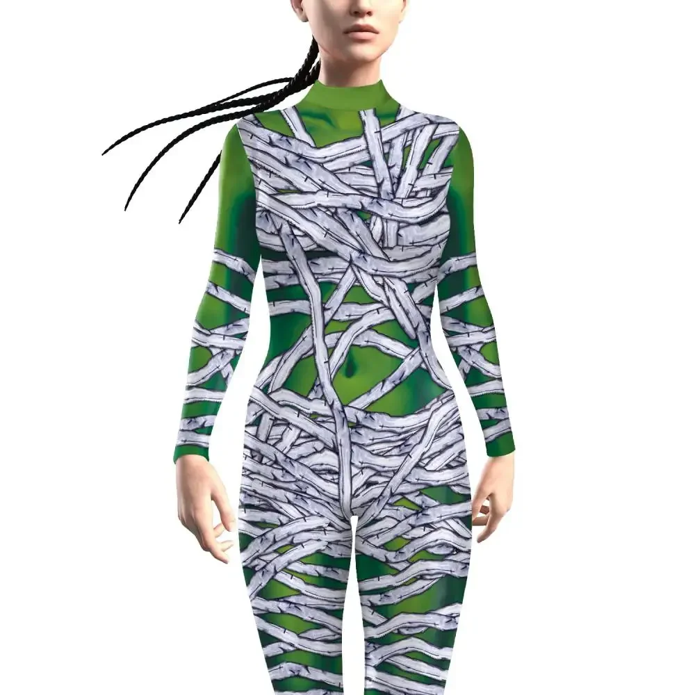 Twanoon Spaventoso Mummia Costume Ragazze Cosplay Tuta Carnevale Halloween Party Outfit Cerniera posteriore Zentai Tuta Donna Vestiti