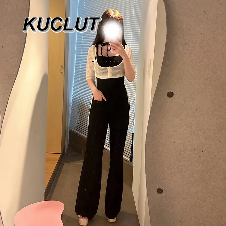 

Japanese Style Casual Trousers Spring Autumn Lace-Up Off-Shoulder Irregular Knitted Sleeveless Jumpsuit Fashion Long Pants