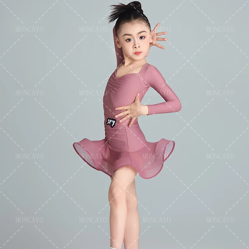 ชุดเต้นรําละตินสาว Cha Cha Salsa Samba Tango Rumba Latin Dance เสื้อผ้าเด็กเต้นรําการแข่งขันเต้นรําบอลรูมชุดเด็ก
