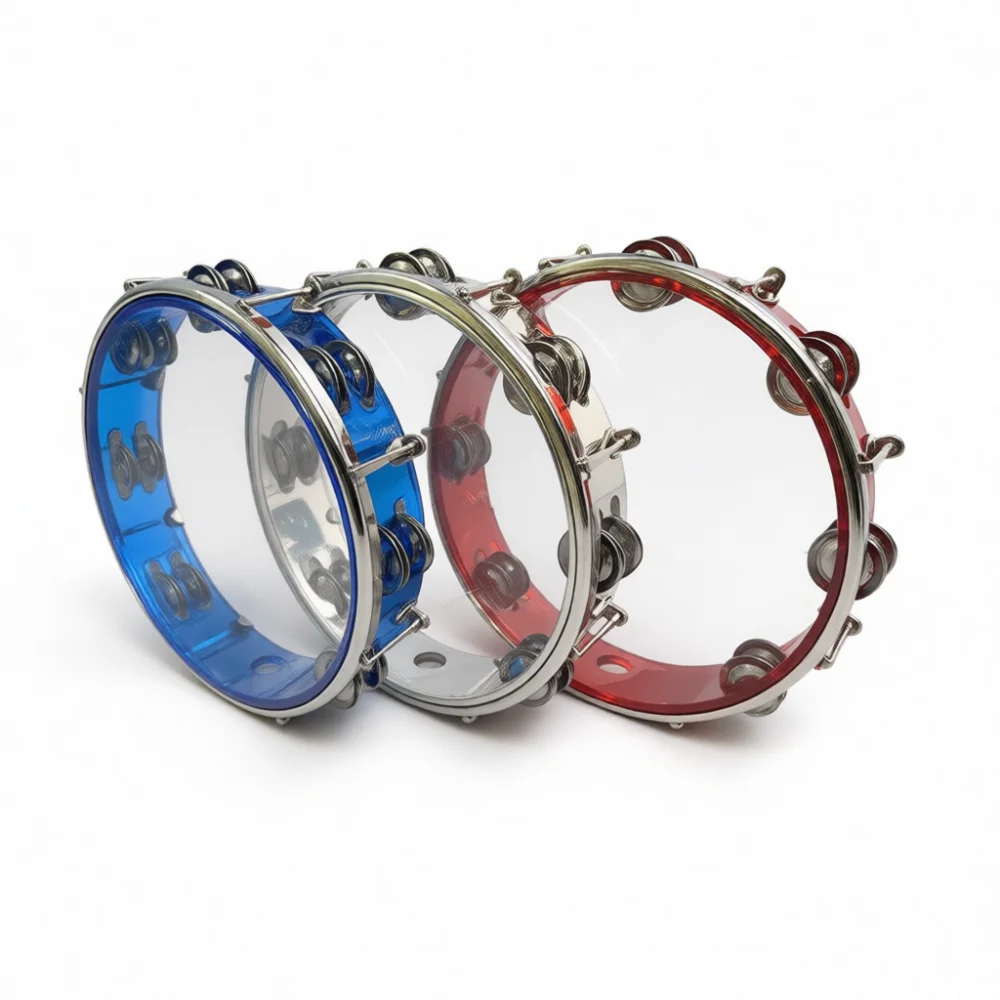 10 Inch Handheld Tambourine Transparent Adjustable Drum Percussion Instrument Orff Teaching Rhythm Toy For Kids Music