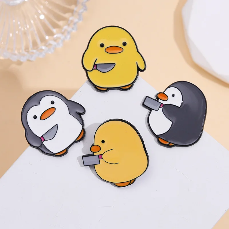 Penguin Dagger Knife Enamel Pins Cute Duck Badges Metal Lapel Pin Hat Backpack Clothes Brooch Cartoon Animal Jewelry for Friends