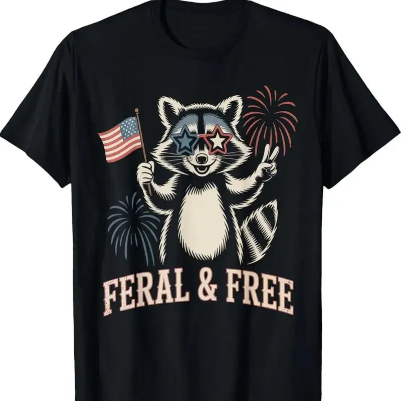 Feral But Free  Summer Raccoon 4Th Of July T Shirt