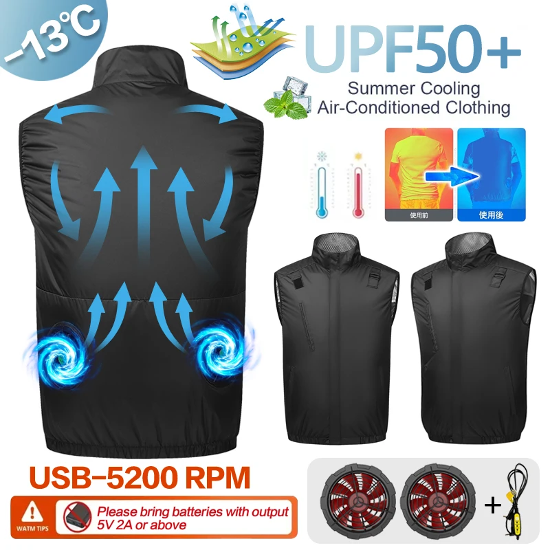 Ropa de Verano con Ventilación, Trajes de Aire Acondicionado, Chaquetas Refrigerantes para Hombre y Mujer, Chalecos Refrigerantes Recargables, Protección Solar para Exteriores