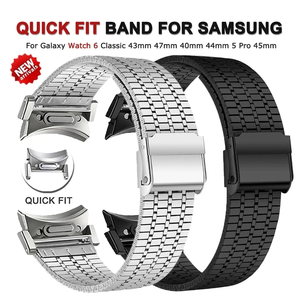 Keine Lücken, schnelle Passform, Edelstahlarmband für Samsung Galaxy Watch 6 Classic 47 mm, 43 6/5/4 40 44 mm, 5Pro 45 mm, gebogenes Ende, Metallband