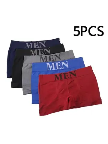 5 Pcs Thin Style Men's High Elastic Plain Color Comfortable Boxer Briefs Panties Breathable Pantyhose