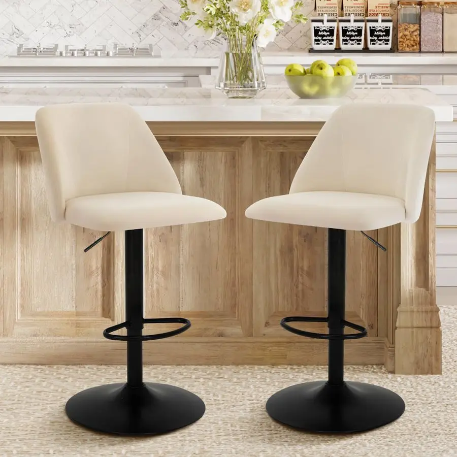 

Bar Stools Set of 2, Modern Swivel Bar Chairs, Adjustable Upholstered Barstools Counter Height with Full Backrest f Customizable