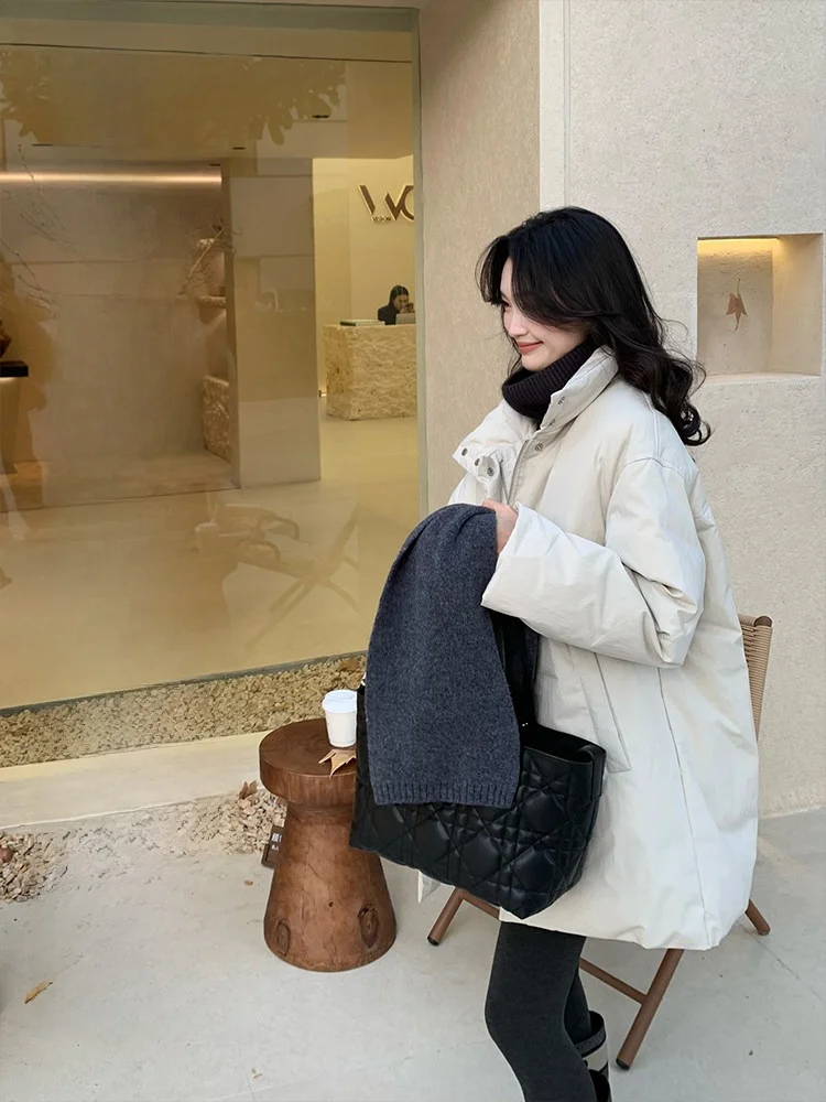 

Fol Else Luxury 90 White Goose down Stand Collar Puffer Jaet Winter Long Bread Sle Women's Faion Warm Zipper Closure Coat