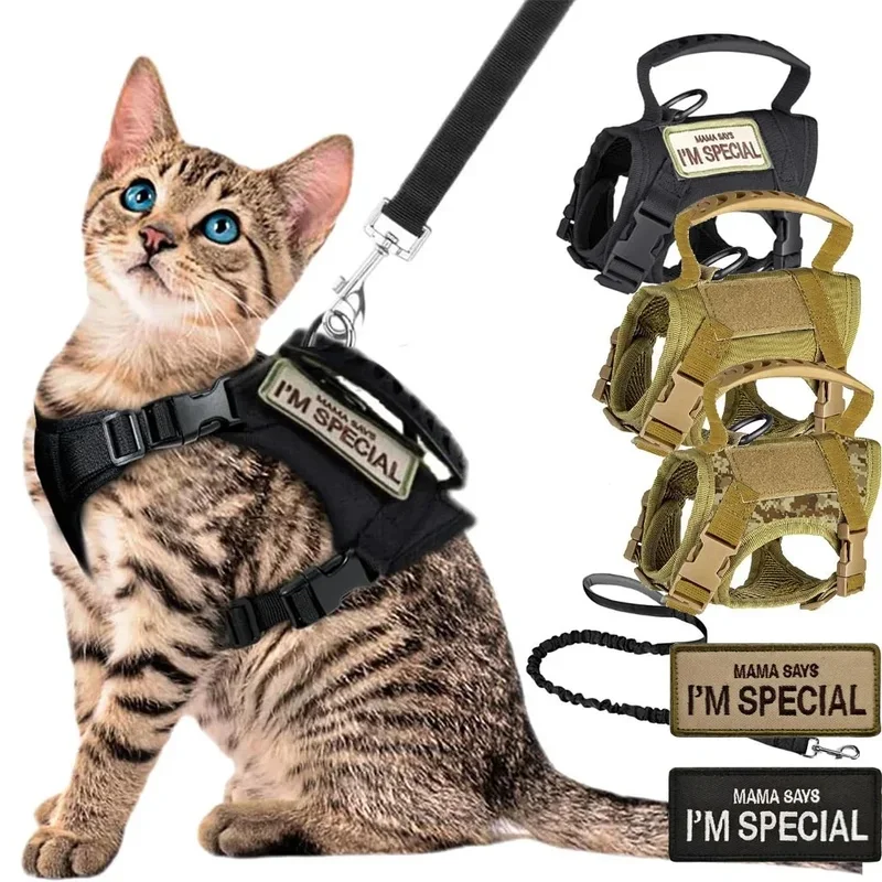 Tactical Cat Harness and Leash Set Adjustable Escape Proof Pet Vest for Small Dogs Cats Walking view 2
