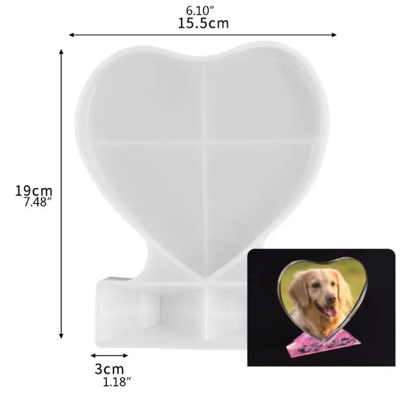A52E Liebe Rechteck Fotorahmen mit Basis Harz Form Handgefertigte Ornamente Silikonform – Detail 9