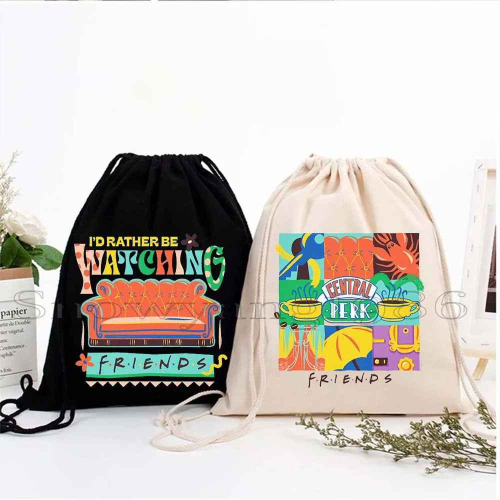 

Grapic Coffee First FRIENDS Quotes Neon Central Perk Ross and Rachel Gifts Drawstring Bags Soccer Backpack Sackpack String Bag