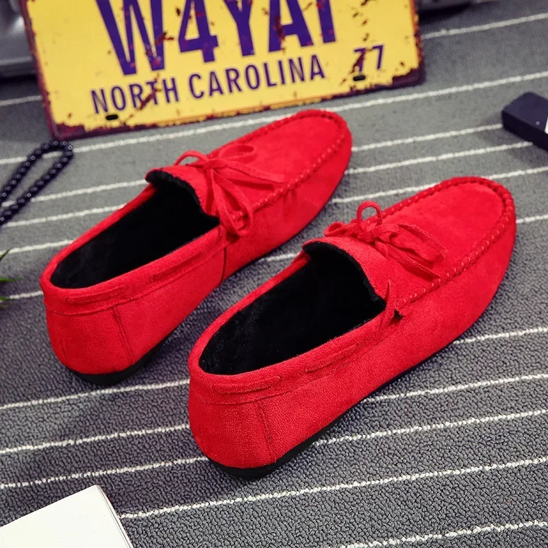 Shoes Men Casual Shoes Slip on Flock Men Loafers Fashion Handmade Soft Leather Flock Shoes for Men Comfortable Suede Sneakers