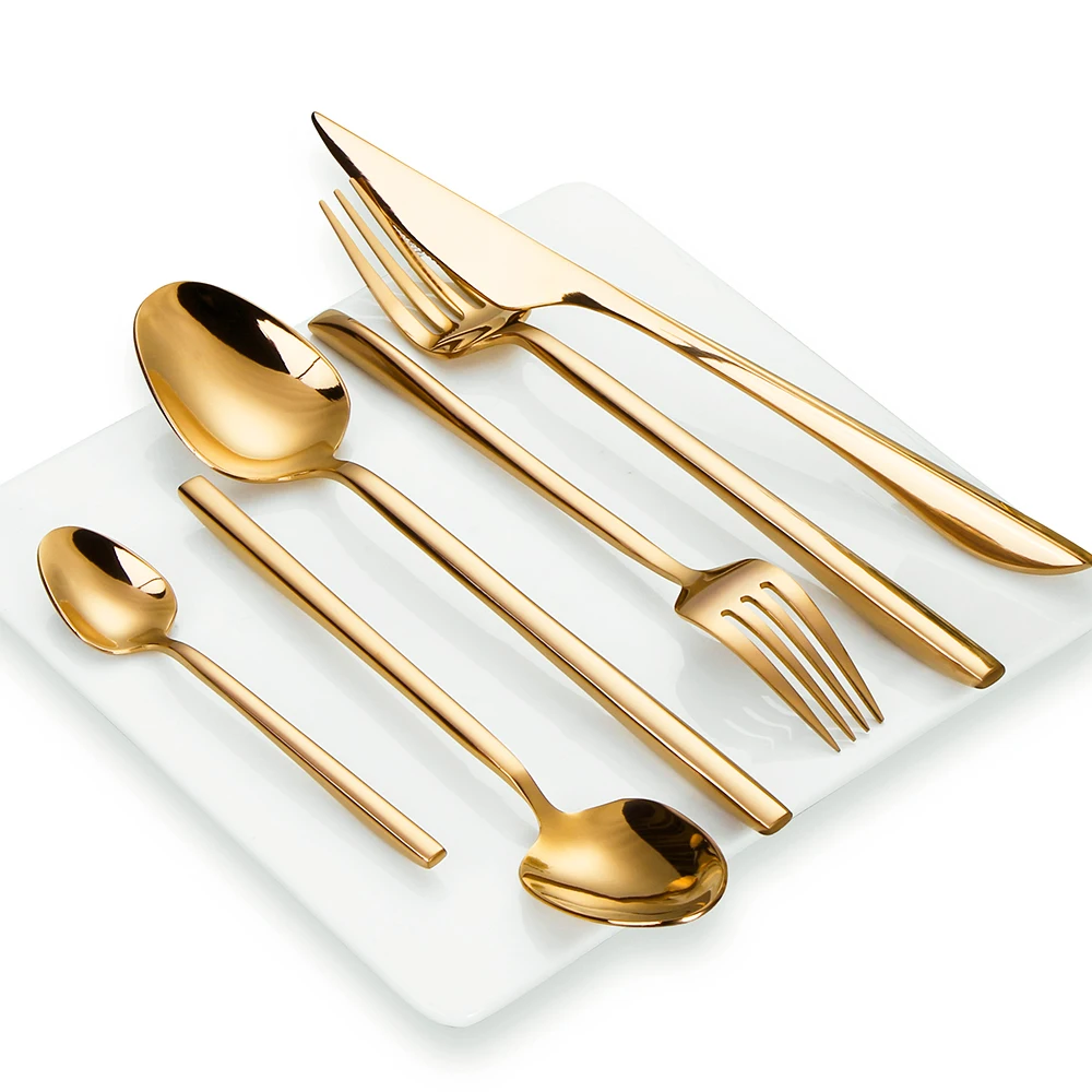 2/3/4/5/6 Set Gold Cutlery Set Stainless Steel Tableware Golden Dinnerware Mirror Knife Fork Spoon Set For Home Kitchen Utensils