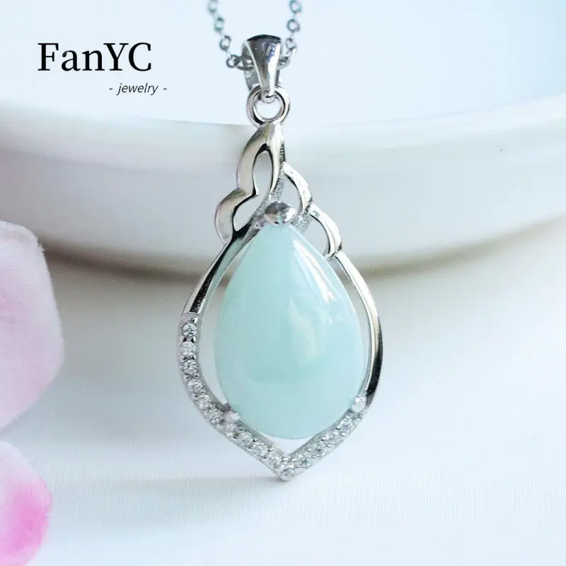 

Стерлинговое серебро с натуральным жадеитом класса А, кулон в виде капель воды, классическое модное женское ожерелье, праздничный подарок