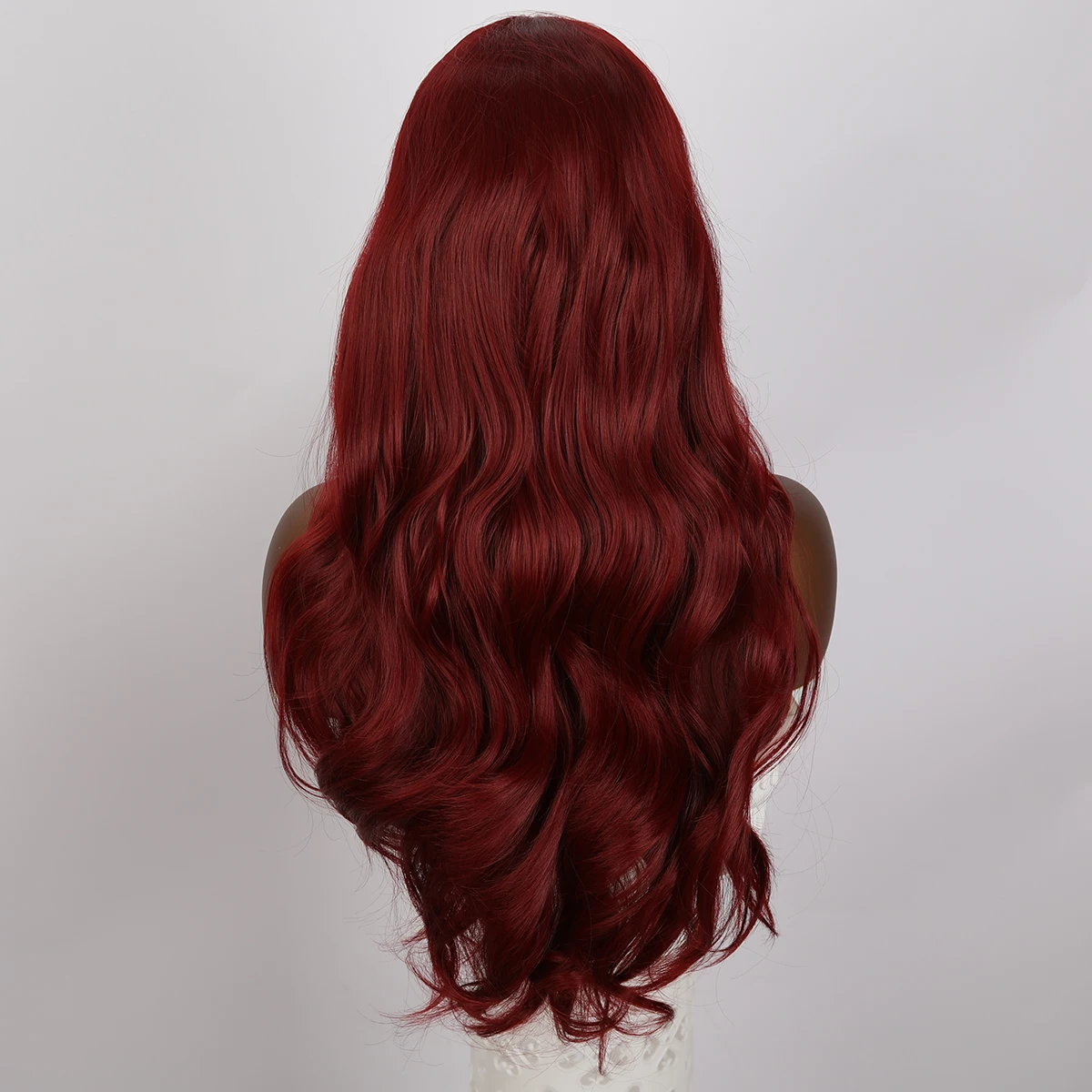 Natural Wine Red Hand Hook Lace Synthetic Heat-Resistant Big Wave Party Wig Bangs Red Waves Suitable For Black Women's Daily Wig