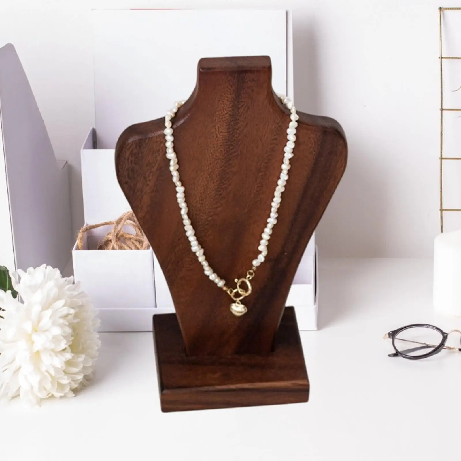 

Wooden Necklace Holder Jewelry Display Bust Scratchproofb Space Saving Jewelry