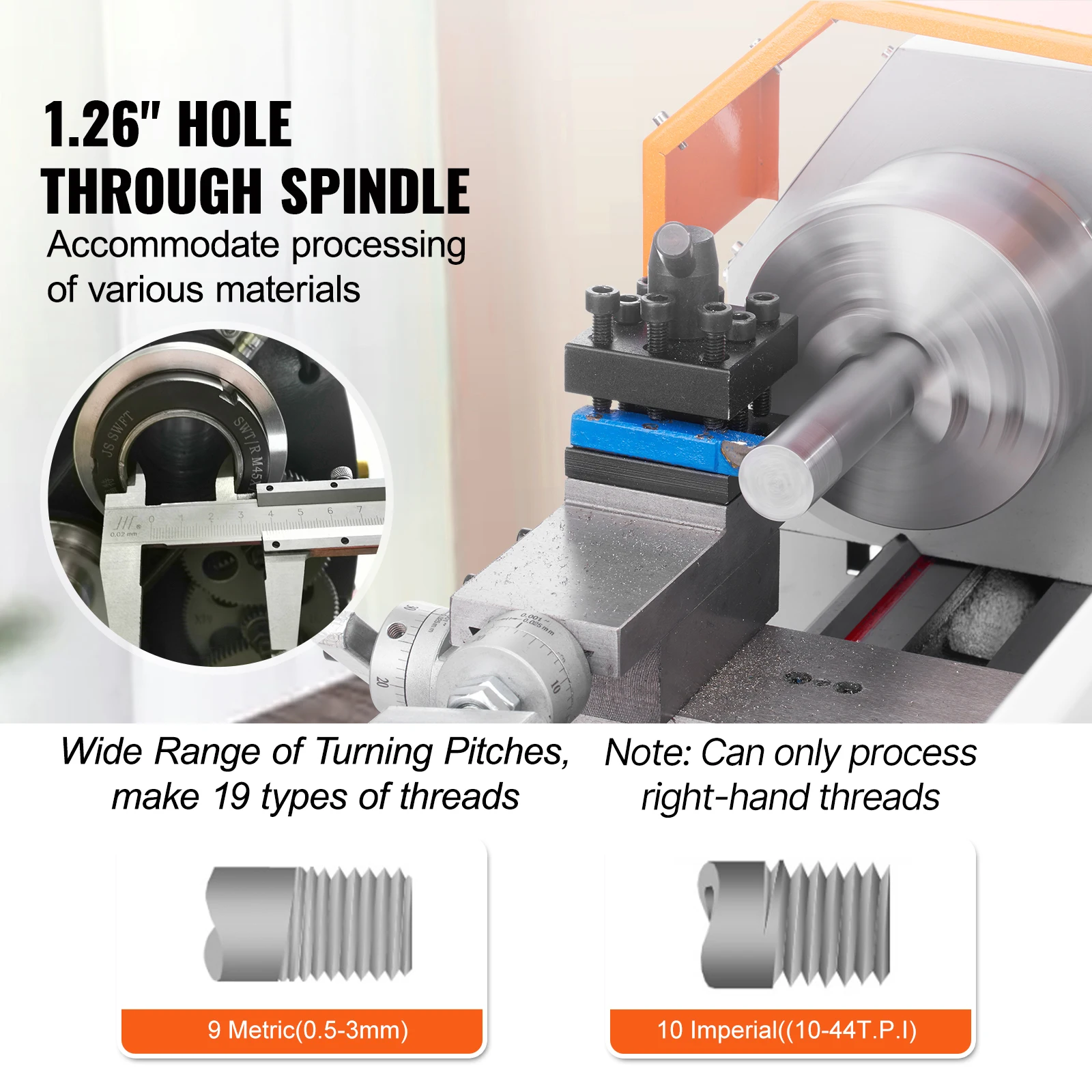 SucceBuy Mini Torno de Metal Sem Escova 7''x16'' / 180mm * 400mm 800W Display Digital continuamente Variável Metalurgia Torneamento