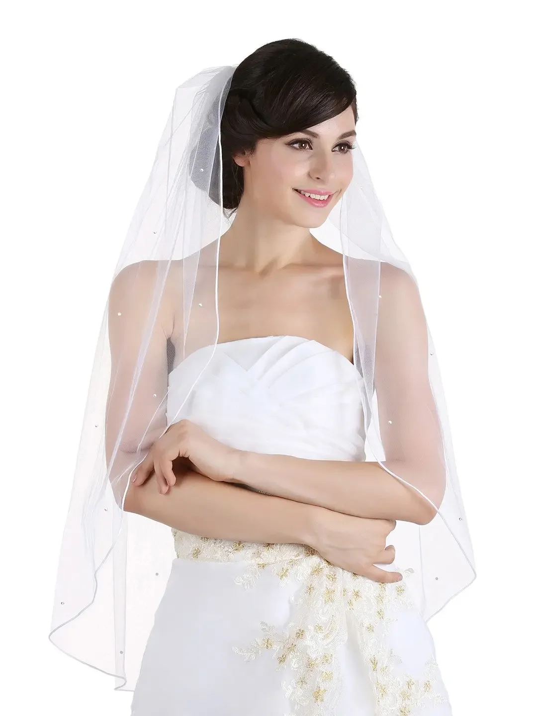 

1T 1 Tier Rhinestone Crystal Edgel Bridal Wedding Veil 2022