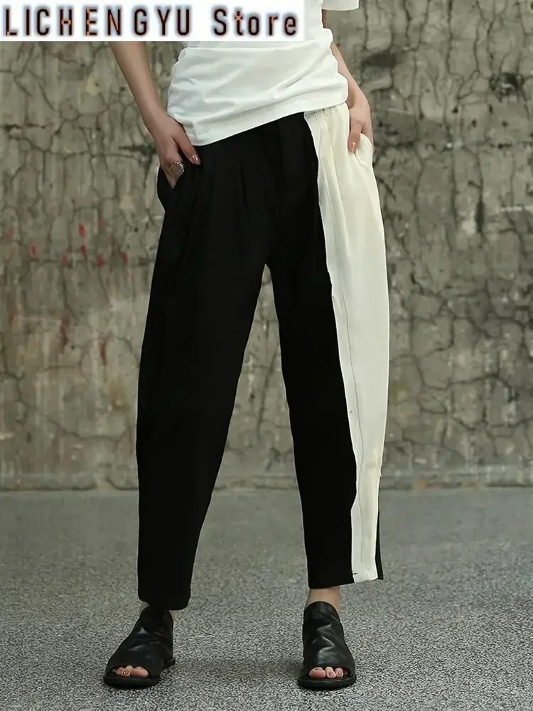 

Брюки женские длинные свободные с завышенной талией, модные черные штаны с кулиской, демисезонные