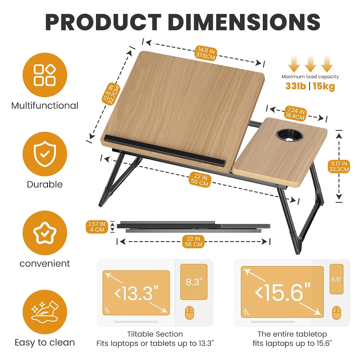 Laptop Bed Desk,5-Angle Adjustable Laptop Table with Cup Holder,Foldable Laptop Stand for Couch Sofa, for Writing Reading Eating