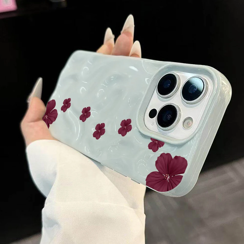 Minimalistische Blumen-Hibiskus-Handyhülle für iPhone 17 16 15 14 13 12 11 Pro Max 14 Plus 17Air Falten-Wellen-Soft-Silikon-Cover – Detail 1
