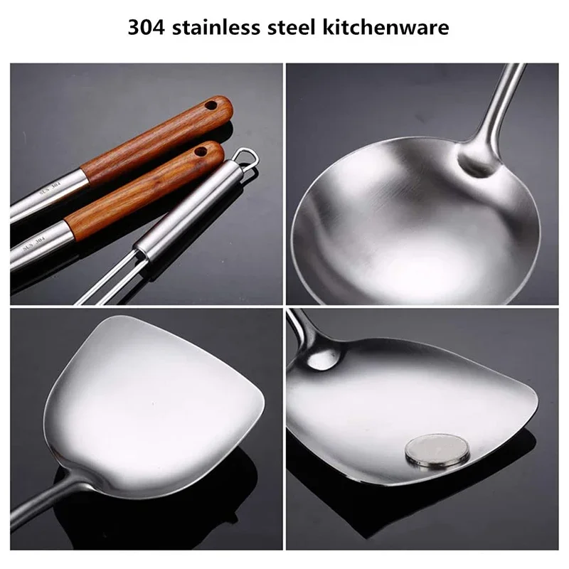 304Lange Steel Rvs Wok Spatel Cooking Equpment Kitchen Utensils Keuken Sleuven Rijst Lepel Kookgerei Gebruiksvoorwerp Set Turner