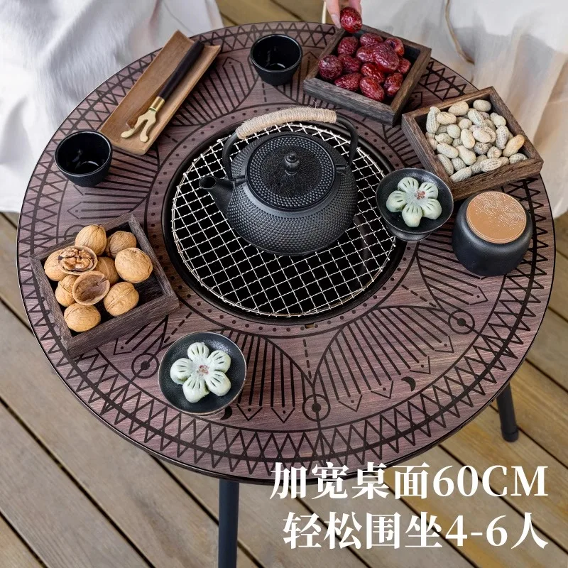 New round barbecue grill table integrated removable courtyard cooking tea table cooking wine enclosure