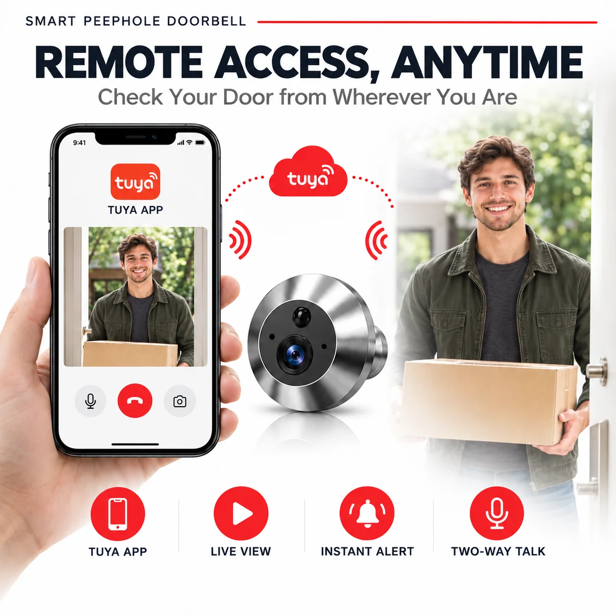Smart Video Doorbell Camera 5MP WiFi Rechargeable Battery PIR Motion Detection Night Vision Two Way Audio Indoor Outdoor