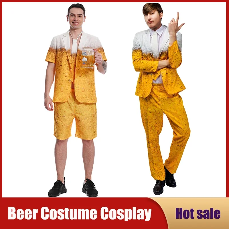 

Men's Oktoberfest Suit Costume Adult Bavarian Beer Cosplay Dress Fancy Yellow Carnival Party Fantasia Halloween Role Clothes