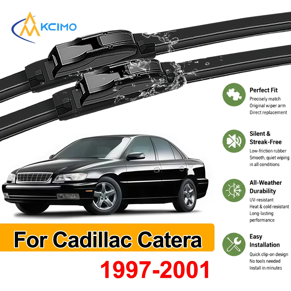 Juego de limpiaparabrisas de goma duraderos para Cadillac Catera 1997-2001, limpiaparabrisas delanteros sin rayas para todo tipo de clima
