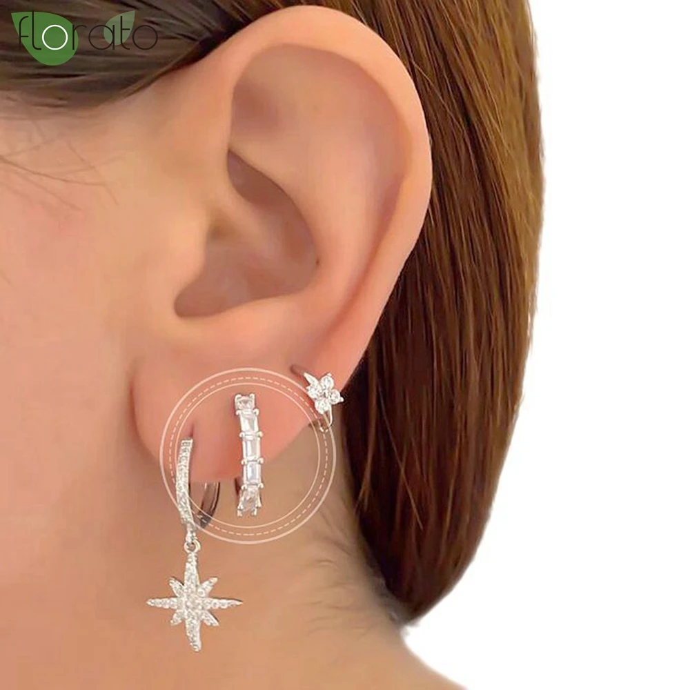 925 Sterling Silver Needle Colored CZ Crystal  Silver Hoop Earrings for Women Vintage Small Earring Hoops High Luxury Jewelry