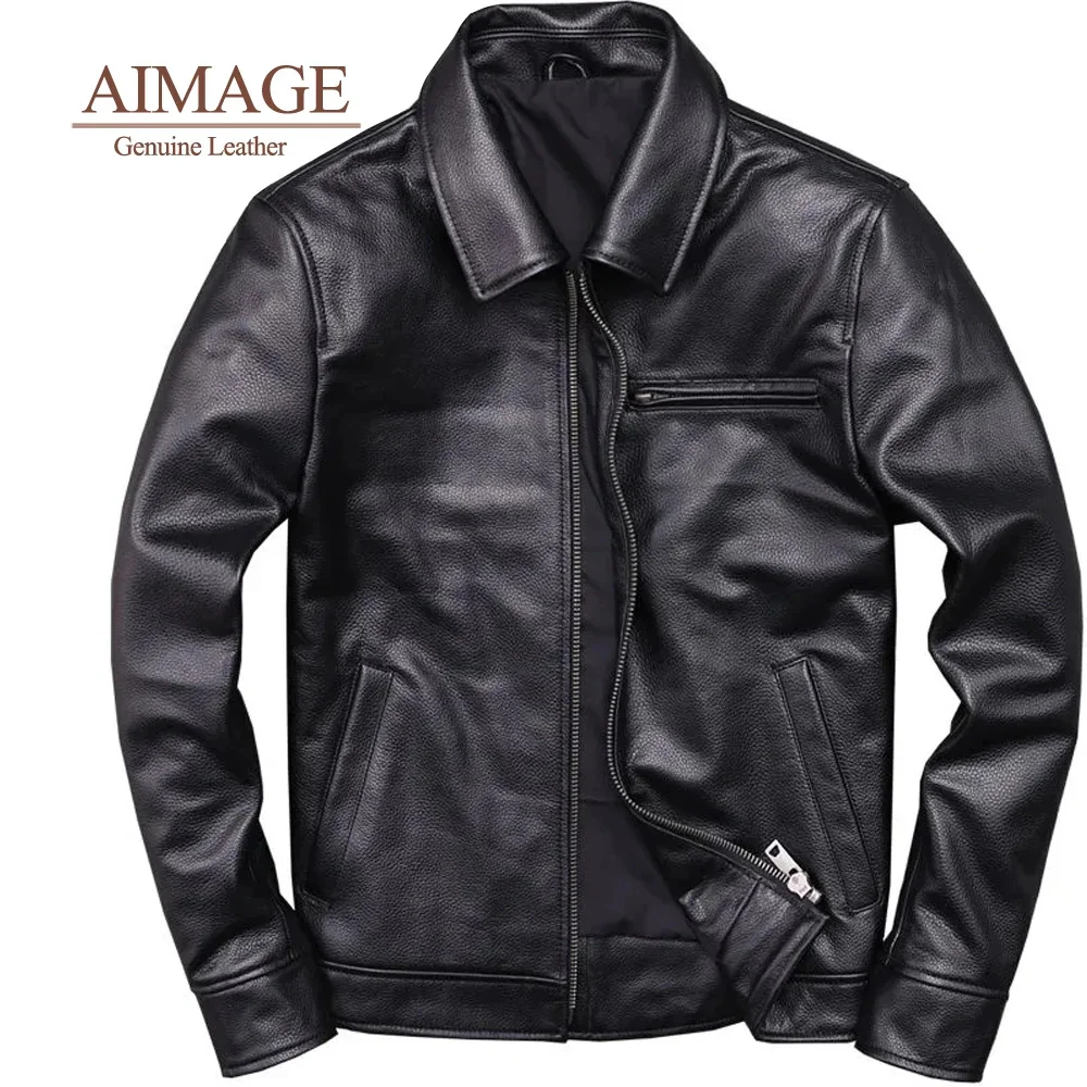 

genuine leather jacket for men 100% real natural coat Classic casual style cowhide vintage quality biker