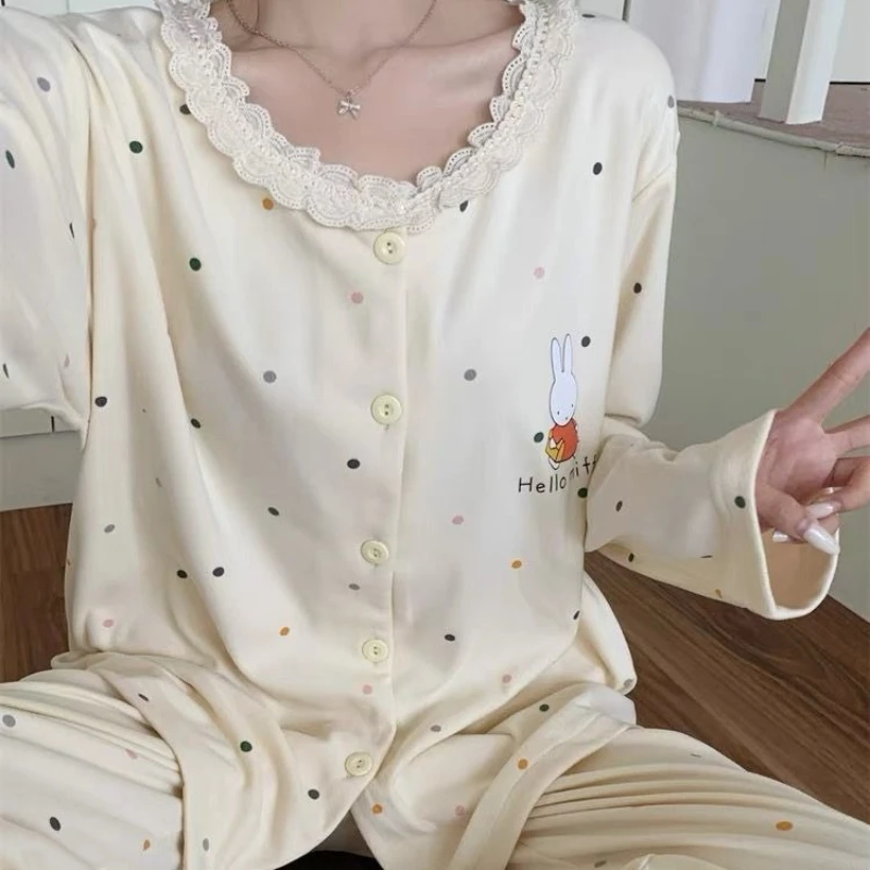 Cartoon Kawaii Soft Glutinous Rice Keep Warm Sweet Skin-friendly Pajamas Comfortable Household Clothes Suit Good Looking Miffy