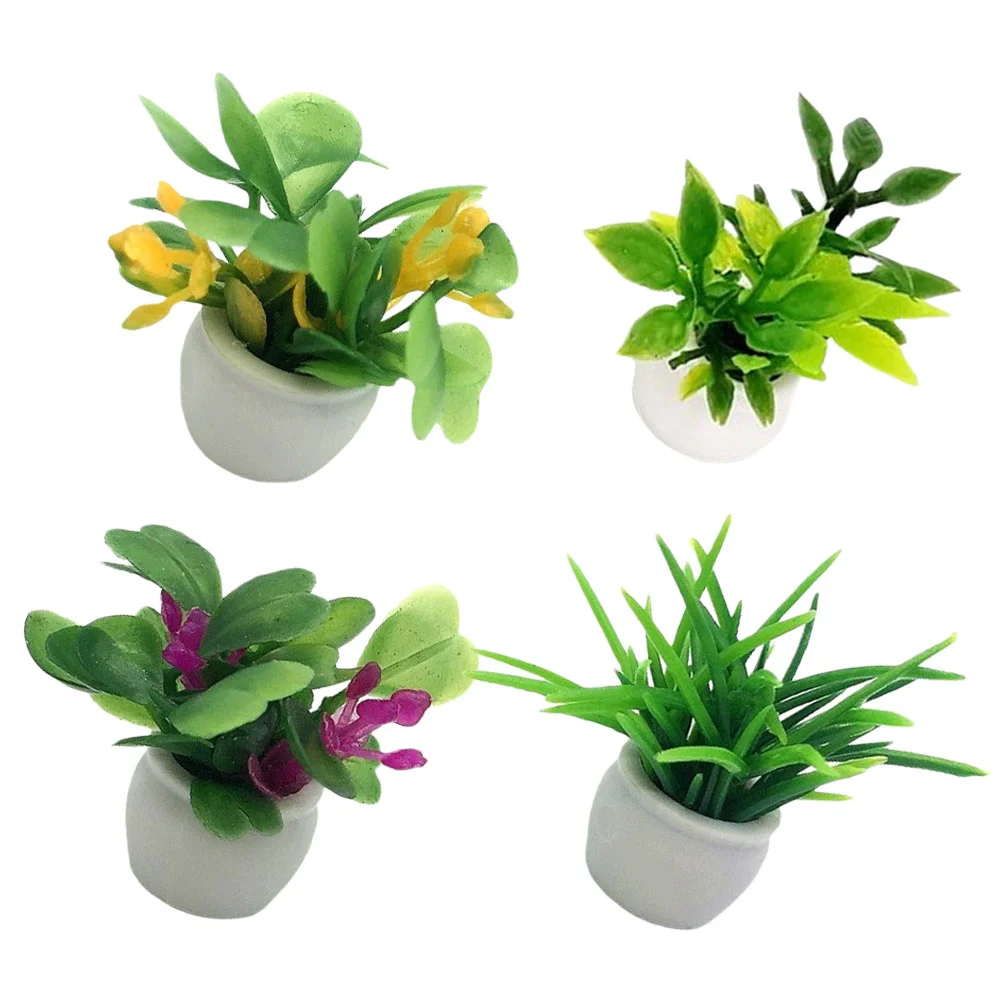 4 Pcs Landscape Flower Pots Artificial Mini Plants Adorn House Decor Home Miniature Potted Ornament Flowerpot