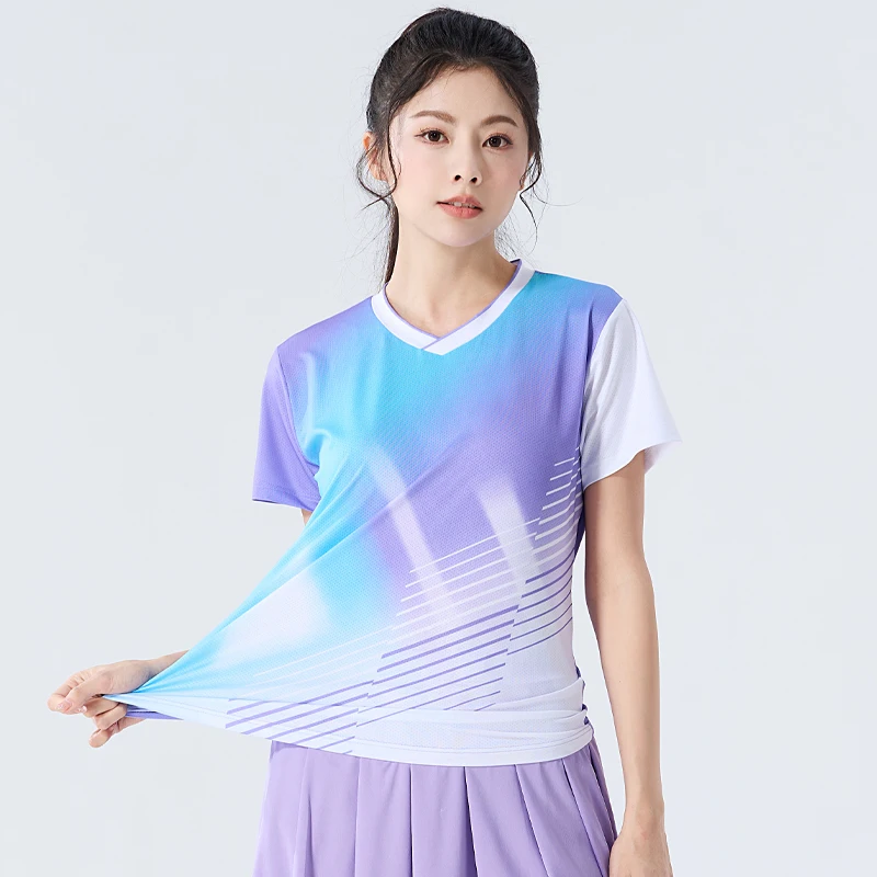 Fashion Badminton Short Sleeves Women Quick Drying Breathable Running Training Top Outdoor Workout Tennis Team Game Jerseys