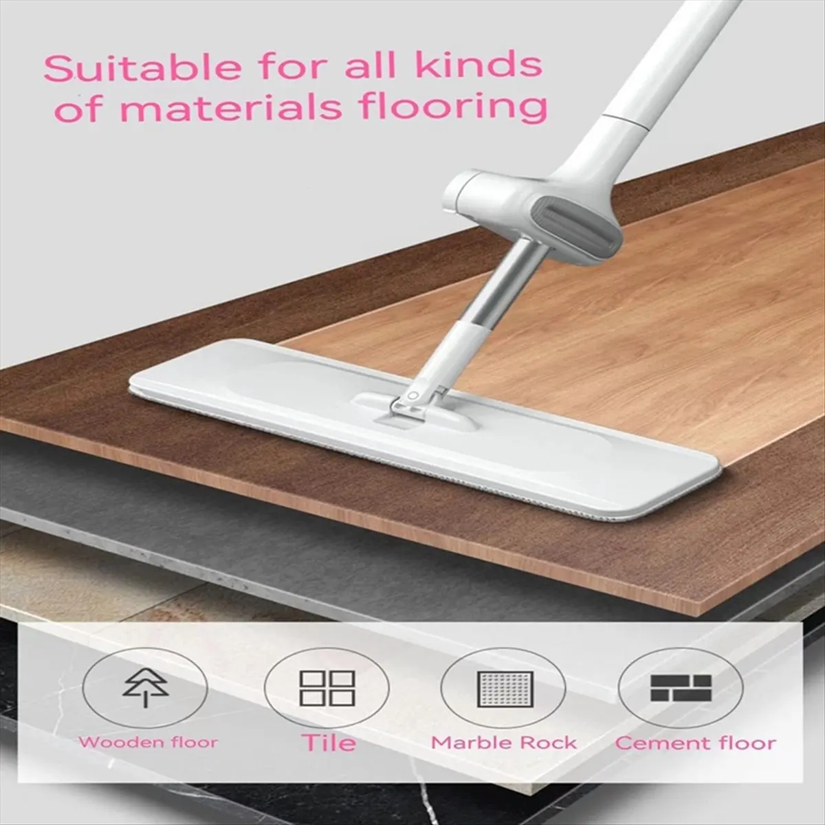A78I Flat Mop,Hands-Free Self Wringing Floor Cleaning Mop - Microfiber Floor Mop, Hand Washing Free Mop