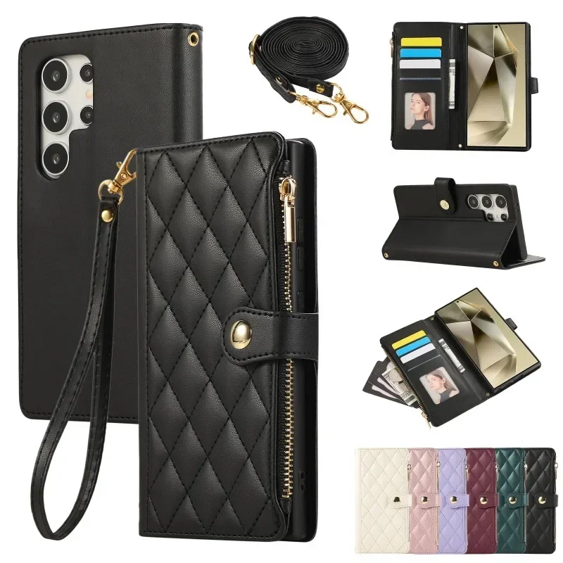 Crossbody Leder Brieftaschen-Handyhülle für Samsung S26 S25 S24 Ultra S23 FE S22 S21 Plus A57 A37 A17 A07 A16 A06 A36 A56 A55