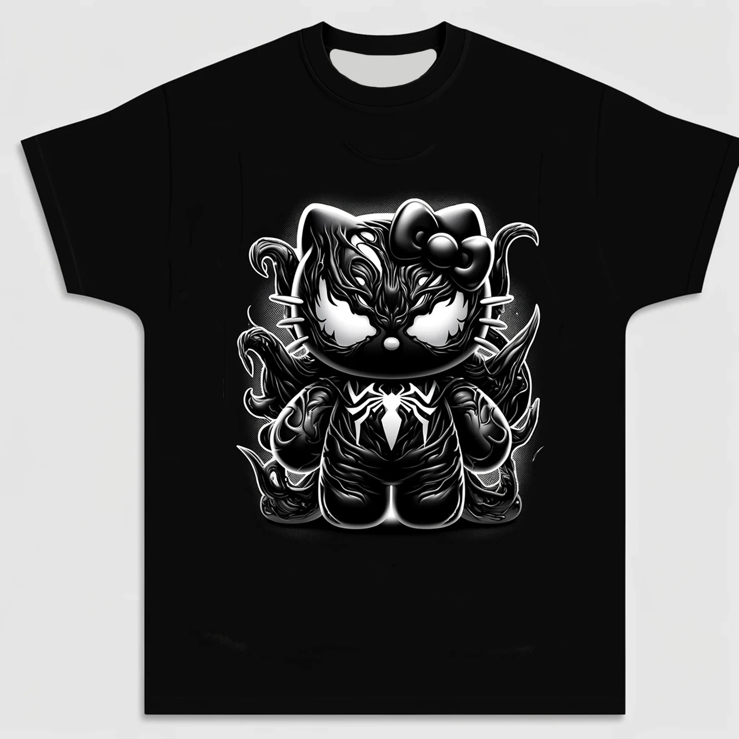 2025 New Arrive Edgy Cute Fusion Dark Symbiote Hello Kitty T-Shirt Man Women Fashion Casual Daily Wear cotton Tee Top