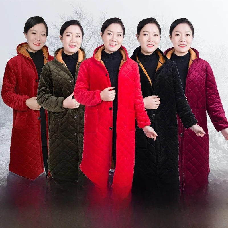 

Thiened Fce Lined Hooded Workwear Jaet for Men And Women plus Size Cotton Padded Coat with kets Middle Aged And Eld...