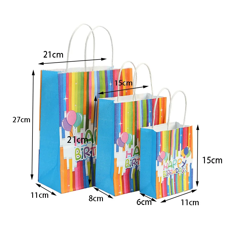 12Pcs Rainbow Cartoon Paper Gift Bag With Handle Kids Birthday Portable Favor Gift Packaging Tote Bag Baby Shower Party Supplies